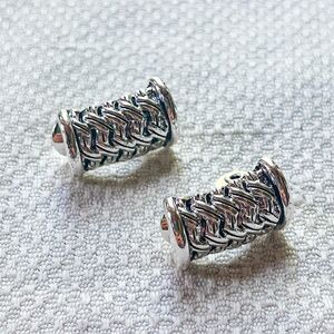 Vintage 1990s Napier Huggie Clip-On Earrings - Woven Pattern - Costume Jewelry